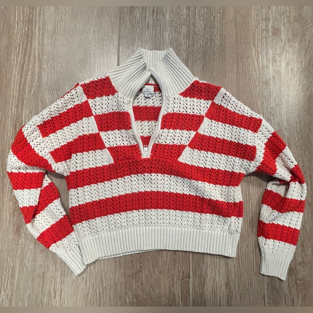 1/4 Zip Stripped Sweater